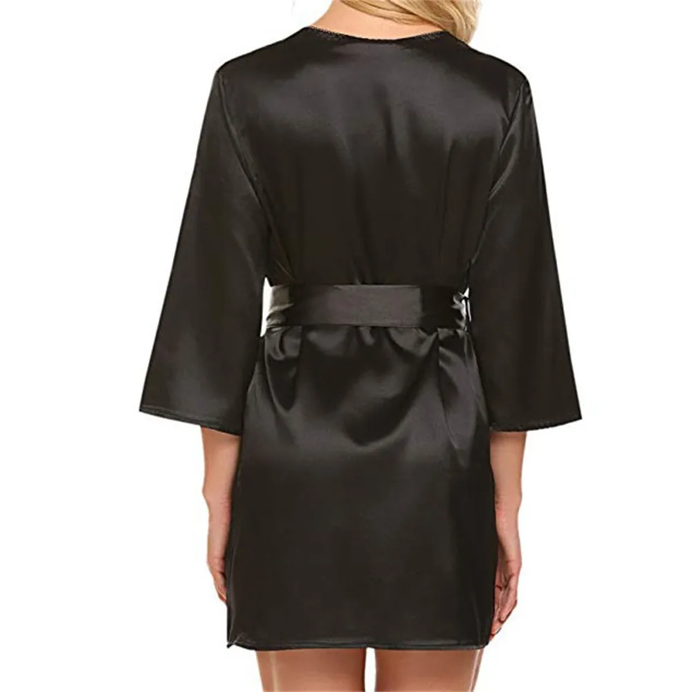 Женская атласная ночная рубашка Сексуальная кружевная комплект из 3 предметов