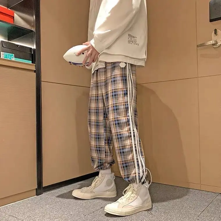 

Plaid pants men's casual pants summer thin Korean fashion versatile loose spring and autumn sports pants