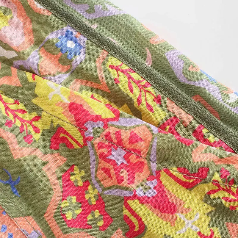 

Za 2021 Women's Summer Suit Vintage Printing Shirts Long sleeve V Neck Blouse Tops+High waist Shorts Casual Loose 2 piece set