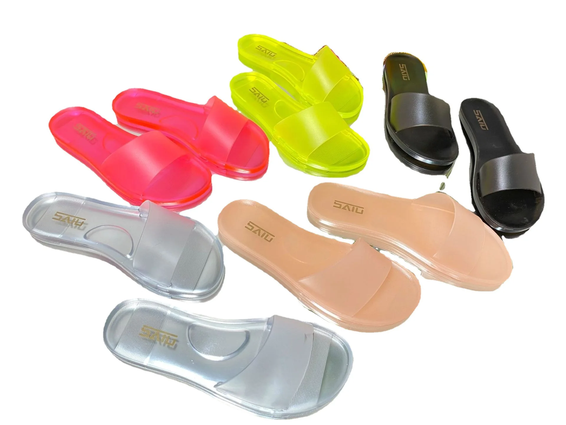 

Sandals Slippers Women's New 2021 Open Toe Flat Candy Color Nubuck Soft Stylish Crystal Big Size 42 Beach Outdoor Summer