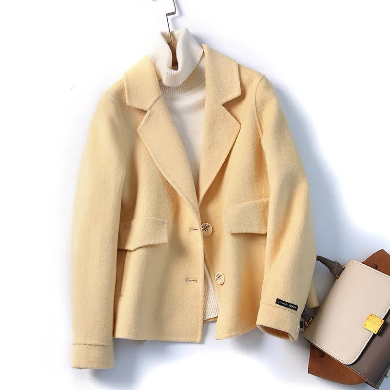 

Handmade Woolen Coat Women Temperament Women's Pure Color Slim Top Trend Short Double-sided Woolen Coat Women's New Style B090