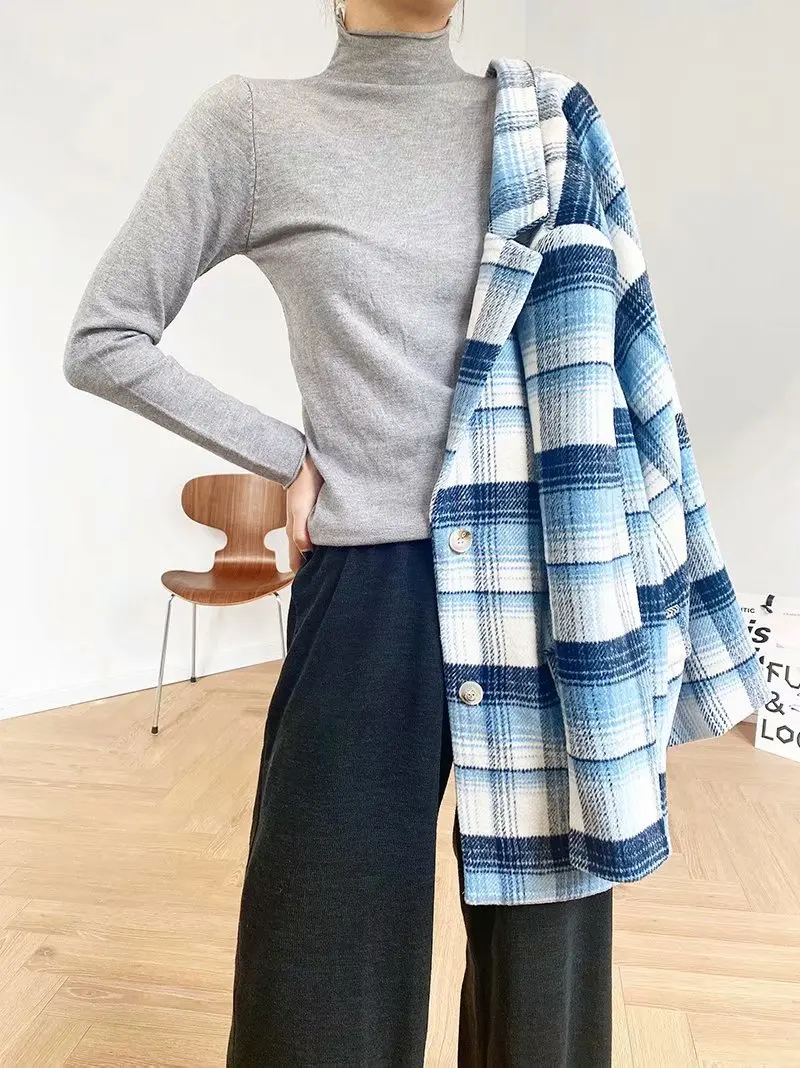 

TMODA341 za Blazer Women 2021 Fashion Single Breasted Woolen cloth Blazer Coat Vintage Long Sleeve Female Outerwear Chic Tops
