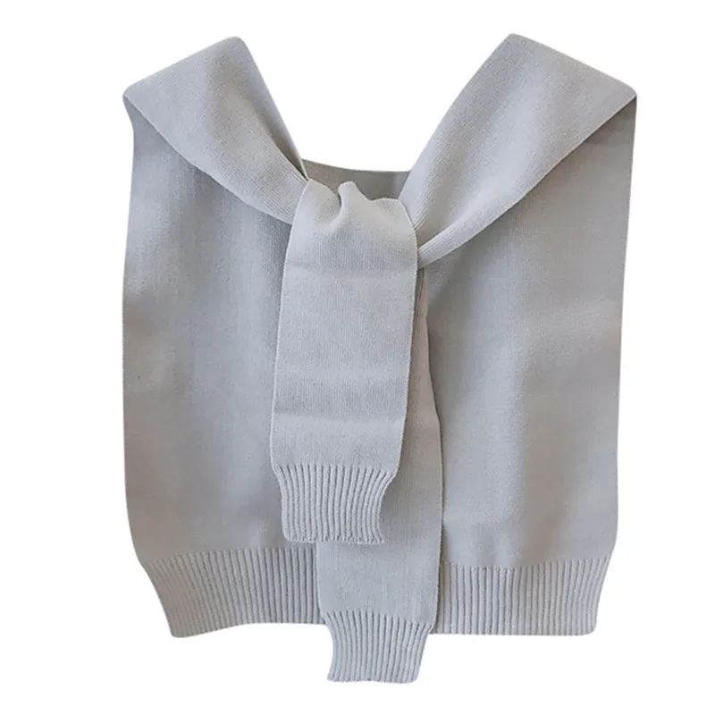 Light Gray Женский вязанный декоративный платок с накладными рукавами для взрослых, милый свитер-обманка ярких цветов, накидка на плечо с рукавами, теплая горловина#40 - Цвет: Light Gray