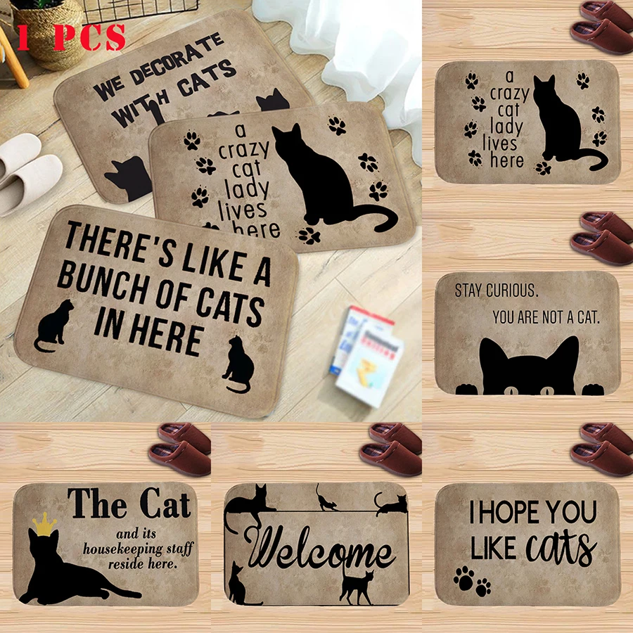 

60*40Cm Fashion Water-Absorb Floor Bath Mat Charming Cats Toilet Room Memory Foam Coral Anti-Slip Personalized Doormat