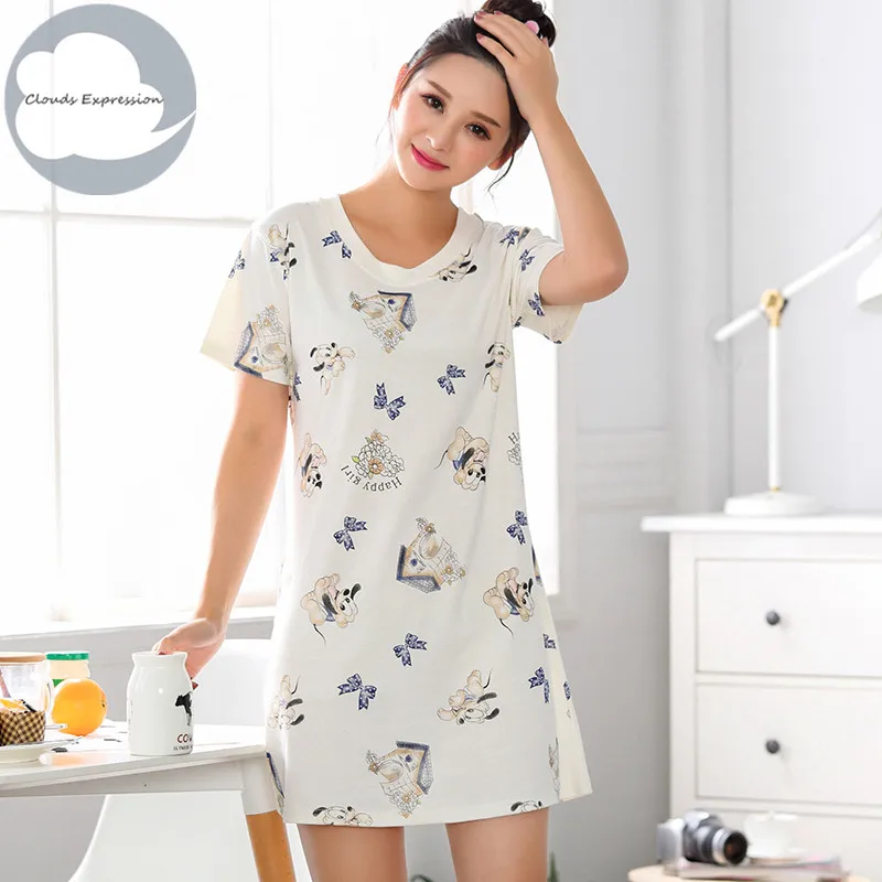 Ночная рубашка женская из 100% хлопка с круглым вырезом | Женская одежда