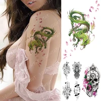 waterproof temporary tattoo sticker green cyan cherry dragon flash tattoos skull clock body art arm fake tatoo women men