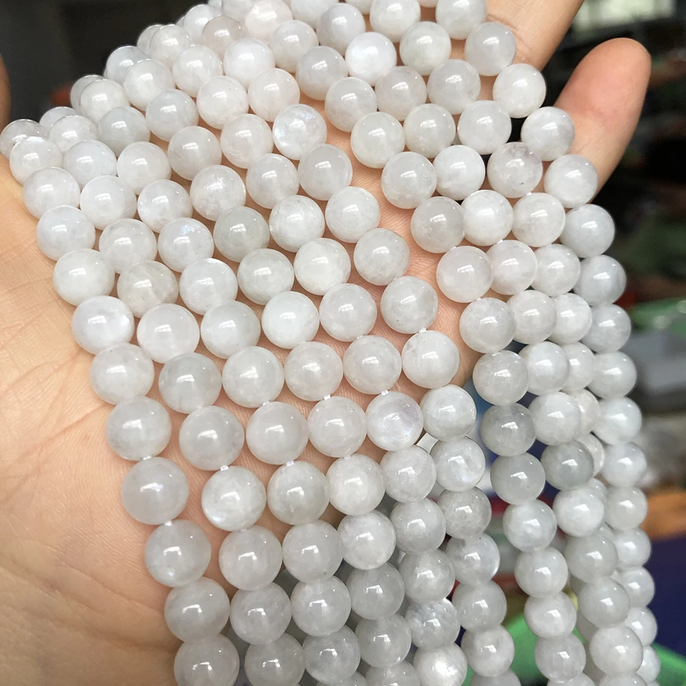 

Natural White Moonstone Beads Smooth Round Loose Spacer Beads For Jewelry Making DIY Woman Bracelet Necklace 15Inches 6/8/10mm