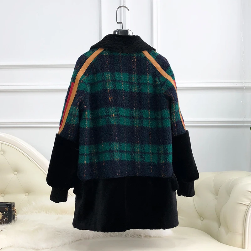 Новинка 2020 Женское зимнее клетчатое пальто из овчины корейское модное большого