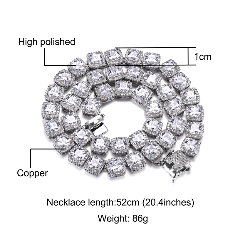 Хип хоп 1 комплект 10 мм Bling кубический цирконий Iced Out браслет ожерелье геометрический квадрат AAA CZ камень теннисная цепь для мужчин ювелирные изделия