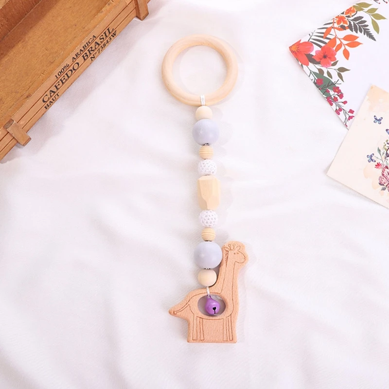 

Baby Teething Wood Rattle Cartoon Bear Head Chewing Teether Newborn Nursing Toy