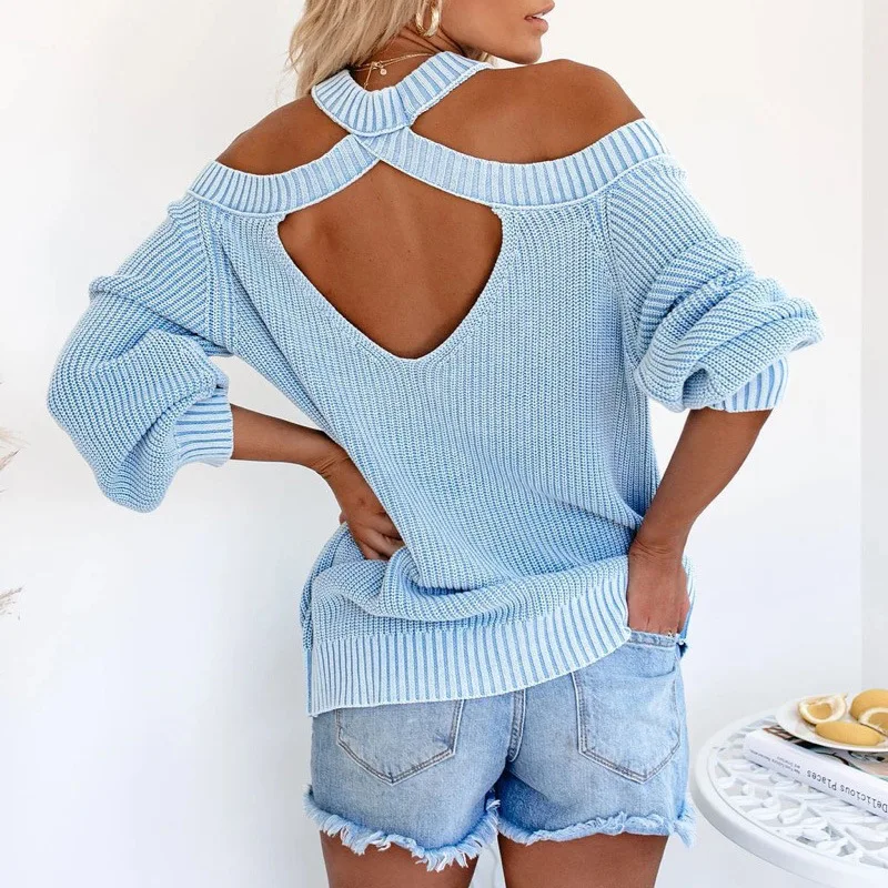 

Women's Loose Sweaters 2021 Commuter Ladies Knitted Sweater Autumn and Winter Sexy Off-shoulder Solid Color Tops vestido mujer