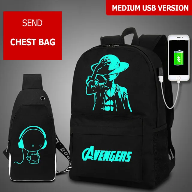 lufei.Chestbag-M 3 шт./компл. аниме светящиеся школьные сумки для подростков мальчиков рюкзак детский usb зарядка школьный рюкзак для девочек школьный рюкзак - Цвет: lufei.Chestbag-M