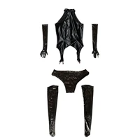 4pcsset cosplay anime maid costume interest sexy suit pvc wetlook catsuit tight clothe erotic bodysuit panties gloves stocking