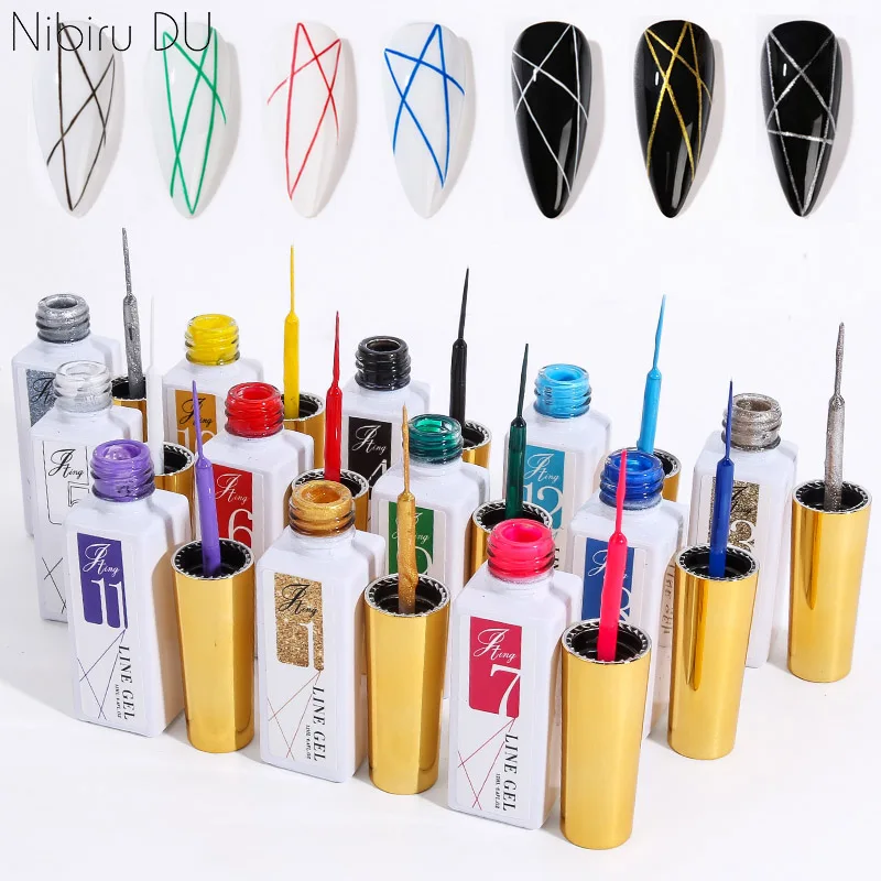 

12 Colors/Set Gel Pull Liner Nail Polish Kit UV/LED Gel For DIY Hook Line Manicure Painting Gel Nail Art Supplies Brushed Design