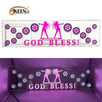okeen car styling sticker music rhythm led flash light purple color god bless sound activated equalizer 90x25cm with controller