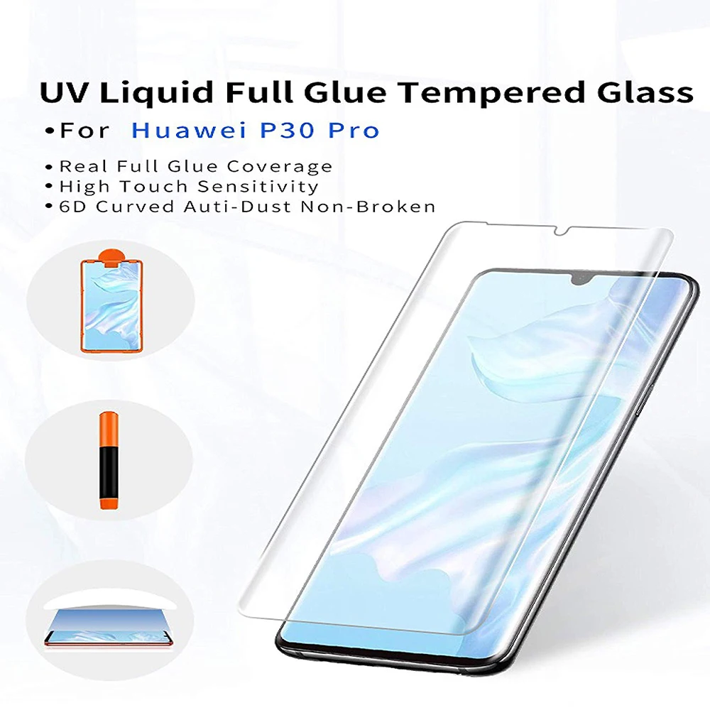 УФ жидкий Полный Клей закаленное стекло для huawei P30 mate 20 Pro Накладка для экрана протектор huawei P30 Pro крышка защитная пленка