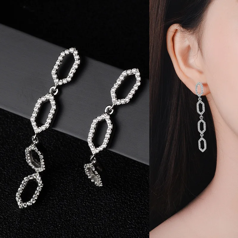 Яркие женские сережки из циркония длинные серьги в Корейском стиле тонкие