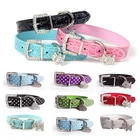 Ошейник для питомца из искусственной кожи, стразы с кристаллами, регулируемый ошейник для щенков, поводок для маленьких и средних собак, товары для домашних питомцев