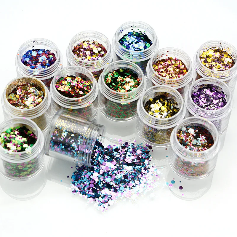 

10G Nail glitter mix for nail art, nail gel, nail acrylic, UV resin, diy glitter make up,polyester nail glitter mix 1 Box