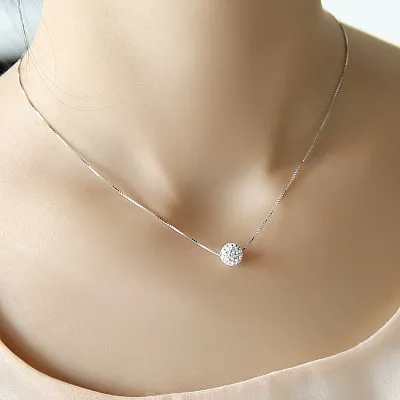 

S925 pure silver necklace female short design crystal ball chain elegant brief anti-allergic