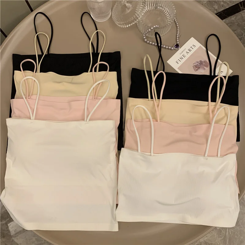 Шелковый топ на бретельках женский простой нижнее белье тонкий бесшовный без