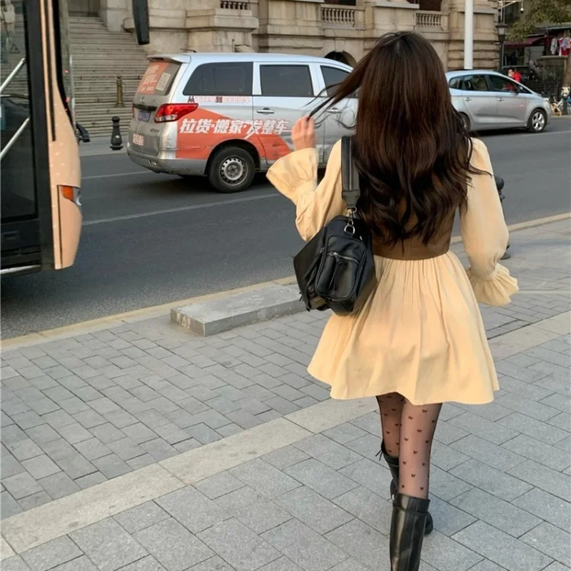 Dress Real Shot Spring New Retro Vest Short Jacket + Sweet A-line Slim Waist |