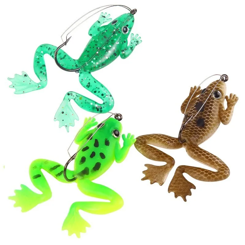4Pcs/set 6cm 5.2g Rubber Frog Soft Bait Fishing Lures Set Sea Fishing Plastic Fish with Hook Carp Fishing Tackle