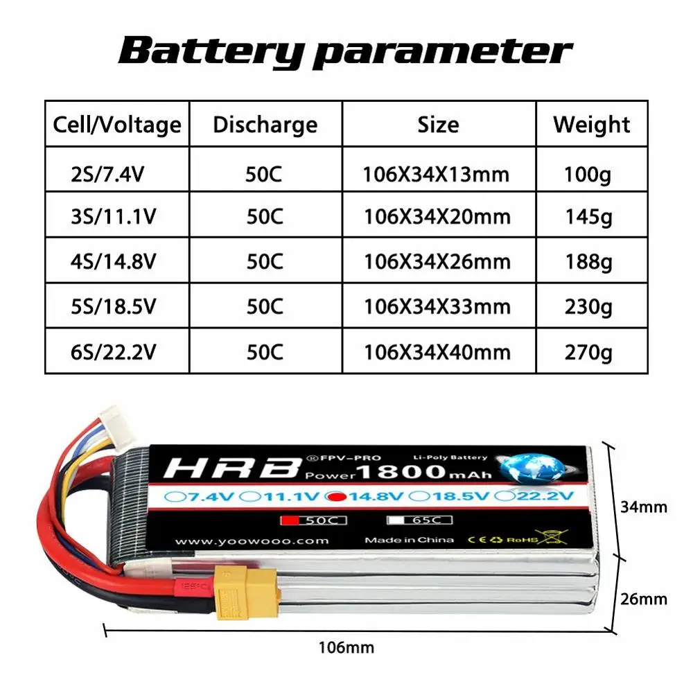 аккумулятор hrb rc lipo 1800 мач 74 в 111 в 148 в 185 в
