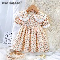 mudkingdom little girls princess dress ruffles print puff sleeves buttons crew neck dresses for toddler cute fashion clothes