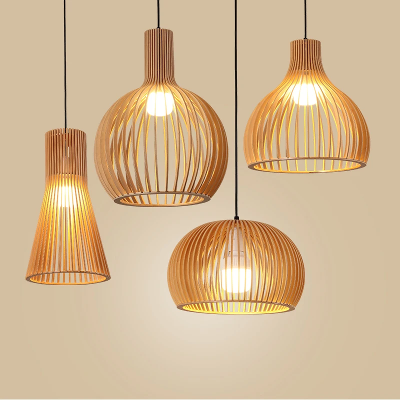 

Handmade Wooden Birdcage Chandelier Restaurant Chandelier Hotel Corridor Aisle Bar Table Lamp LED Lighting