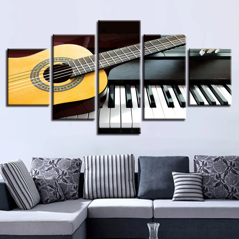 Музыкальный плакат с изображением гитары фортепиано скрипка барабан фонограф DJ 5