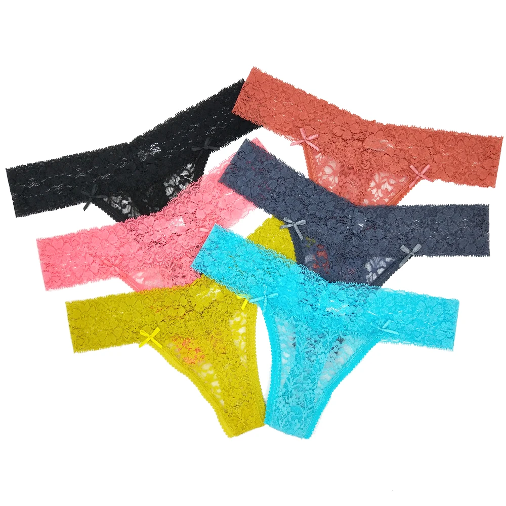 

6 Pcs Fashion Floral Lace Panties Woman Sexy G-string Thong Ladies See Through Underpants Femme Panty Lingerie Culotte Underwear