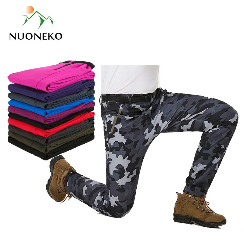 NUONEKO New Women Men Fleece Warm Hiking Pants Outdoor Sport Camping Fishing Skiing Trekking Waterproof Windproof  Trousers PM24