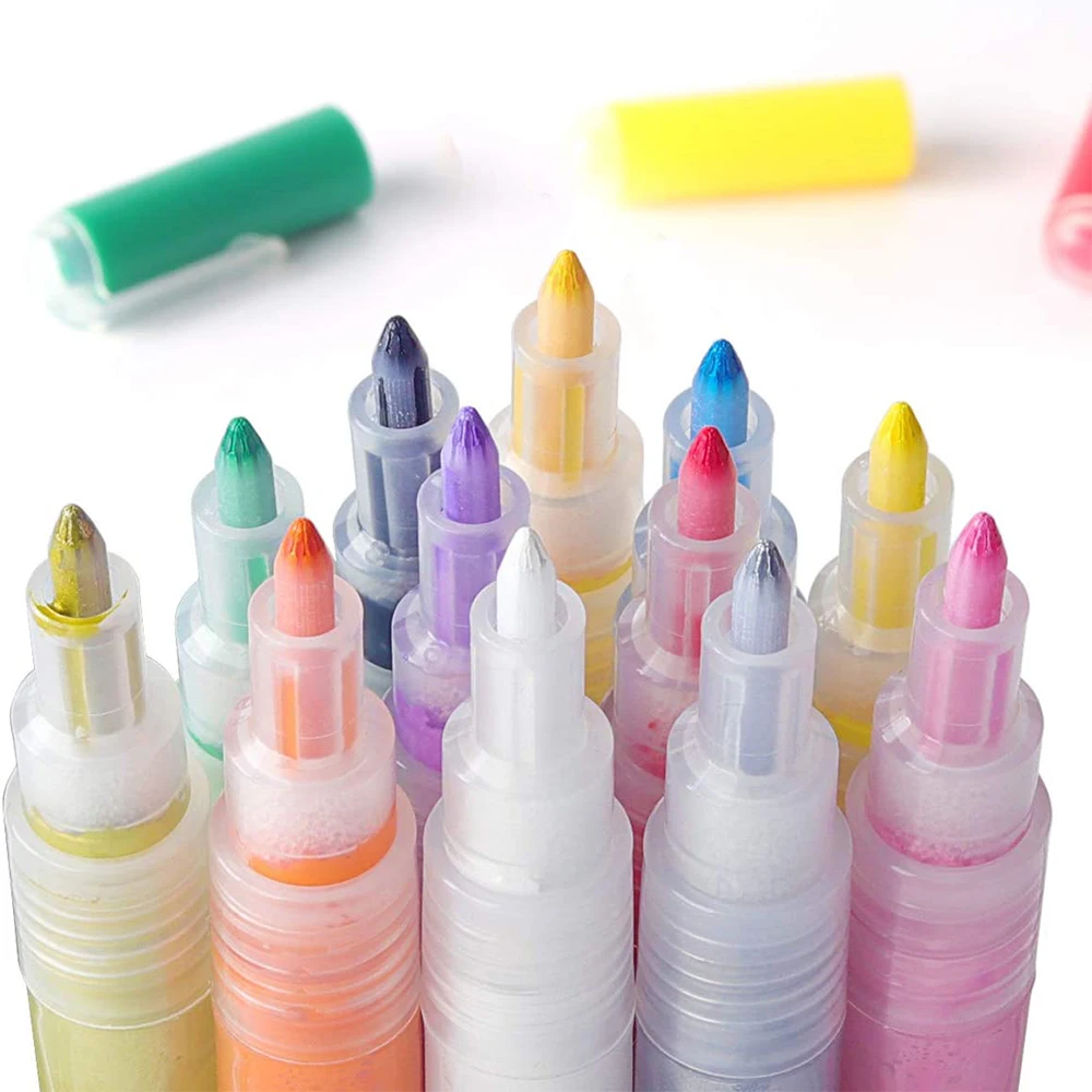 

12 Colors 0.7-2mm Art Marker Pen Acrylic Paint Markers Set Water-Based Fine Tip for DIY Craft Canvas Ceramic Glass Wood Paper