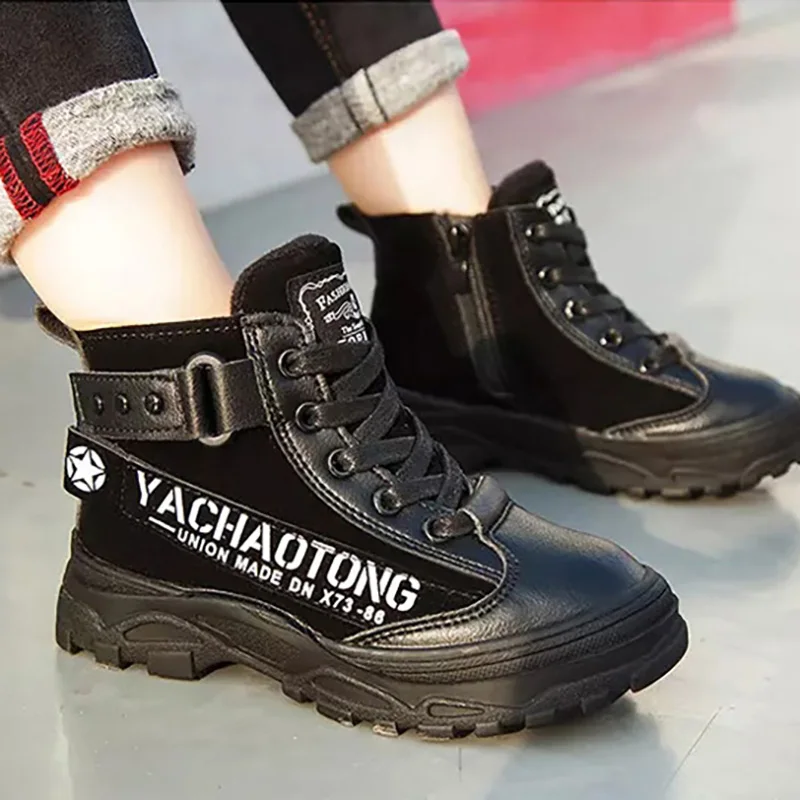 Осень зима 2019 кожаные ботинки Martin для мальчиков и девочек с бархатной подкладкой