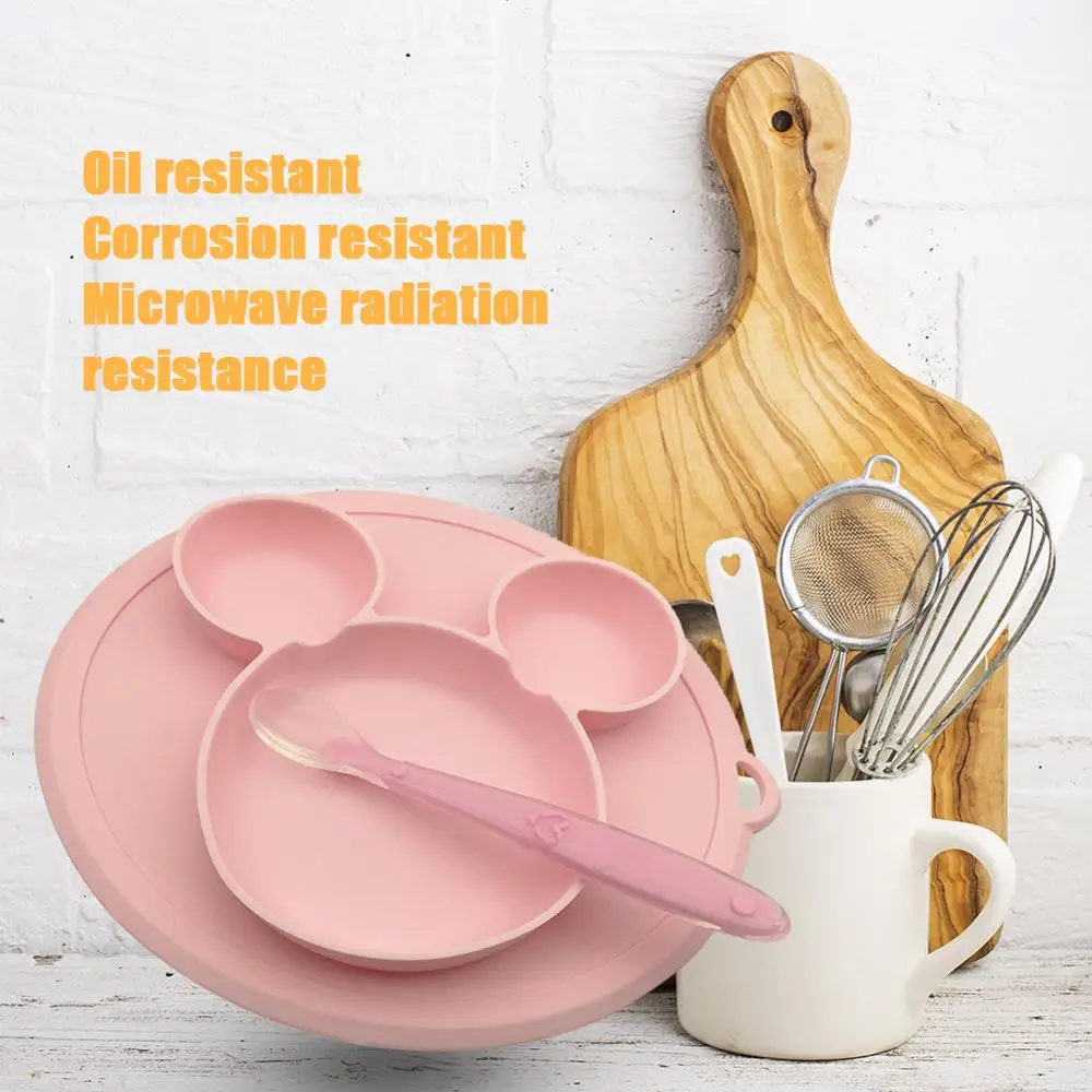 Bowl and Spoon Pink Детская миска для кормления, детская силиконовая Тарелка на присоске, подвесная крышка с отверстием, детская посуда на присоске, без БФА, детское блюдо для кормления - Цвет: Bowl and Spoon Pink