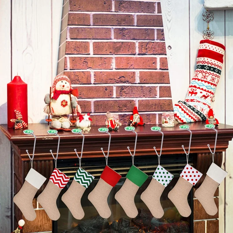 

8 Pcs Christmas Stocking Holders Mantel Hooks Hanger Safety Hang Grip Stockings Clip for Christmas Party Decorations