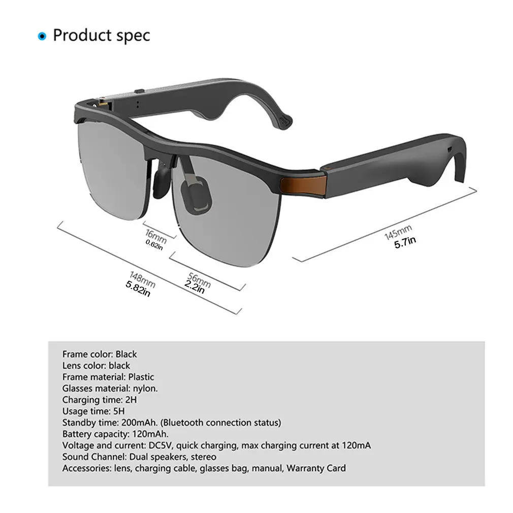 

Wireless Smart Glasses Stereo Headset Polarized Sunglasses Conversation Stereo Music Waterproof Glasses