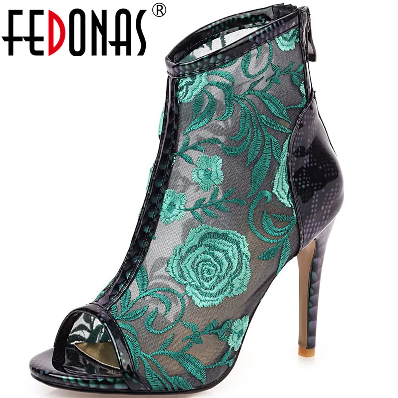 

Женские туфли-лодочки на молнии FEDONAS, вечерние туфли на высоком каблуке с открытым носком и цветочным принтом, весна-лето 2021