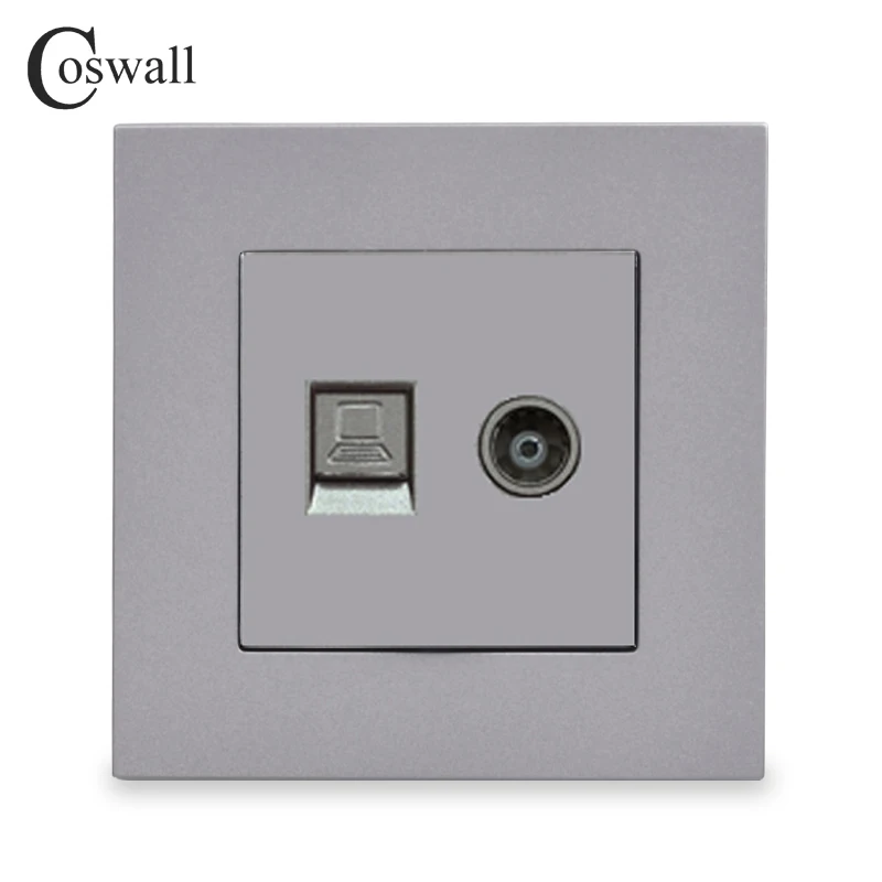 coswall simple style pc panel wall socket female tv connector with cat5e rj45 internet computer data jack e20 series free global shipping