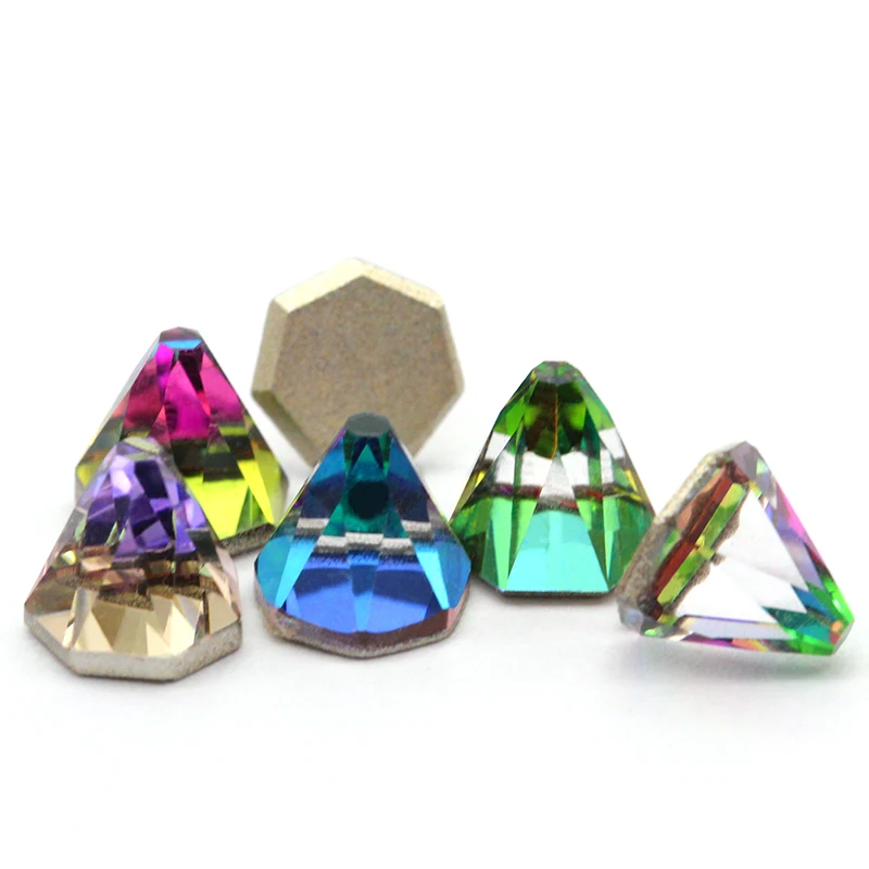 

6mm Colorful Flatback Rhinestone Crystal Nail Art Ins Hot Glass Tower Glue Crafts Stone Volcano Shape Strass Gradient Color