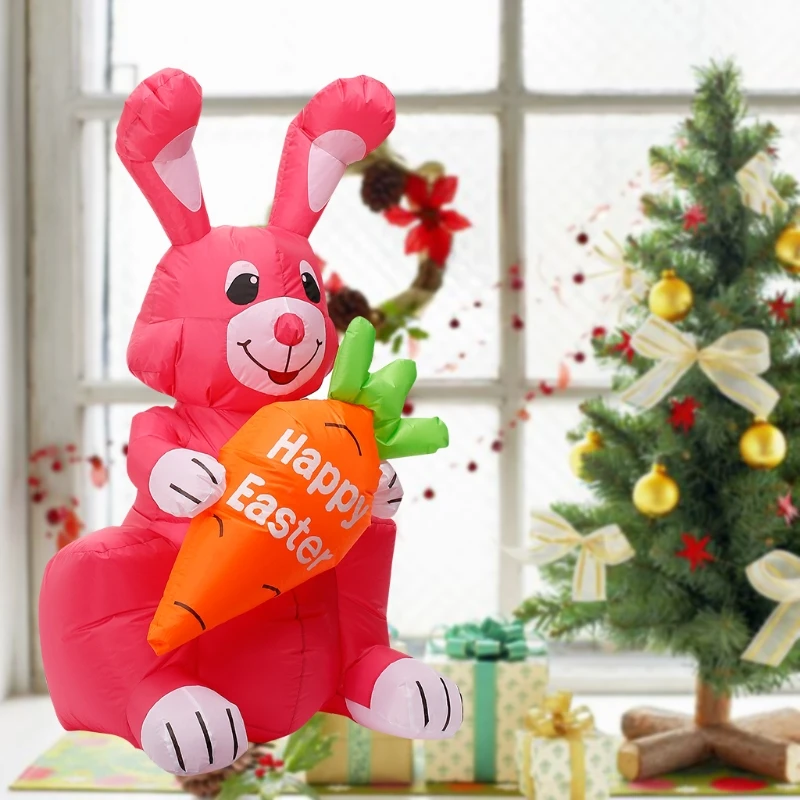

1.2m Inflatable Easter Rabbit Doll Hugs Carrot Night Light Figure Yard Outdoor Garden Party Ornament Decor Adults Kids Toy