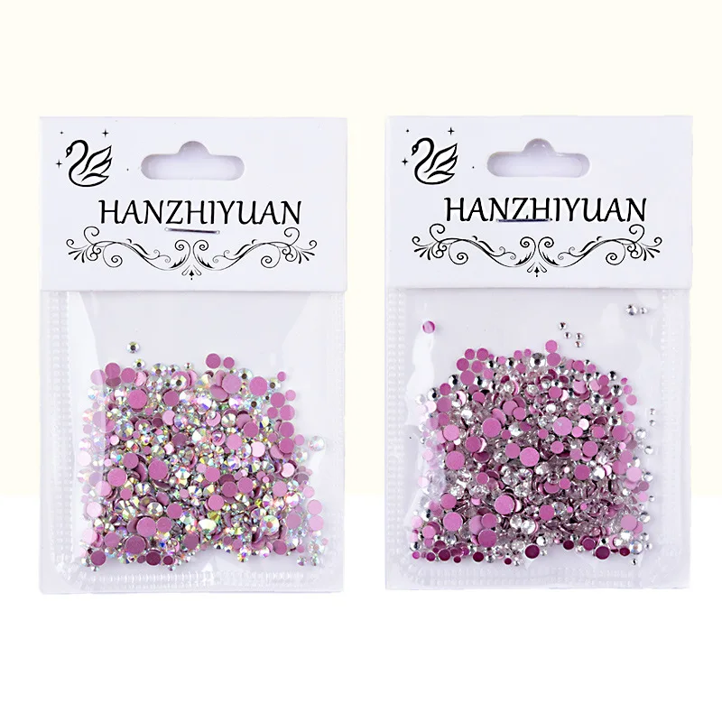 

1000 PCs Internet Pink Bottom Nail Beauty Flat Bottom Rhinestone Super Flash Size Mixed Nail White Diamond AB Rhinestone