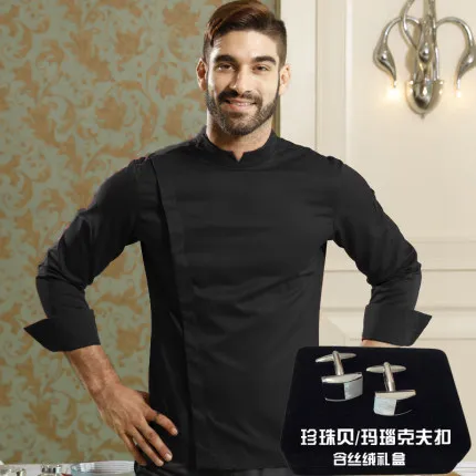 black with cufflinks Новое поступление униформа для ресторана французская шеф-повара куртка с французскими запонками - Цвет: black with cufflinks