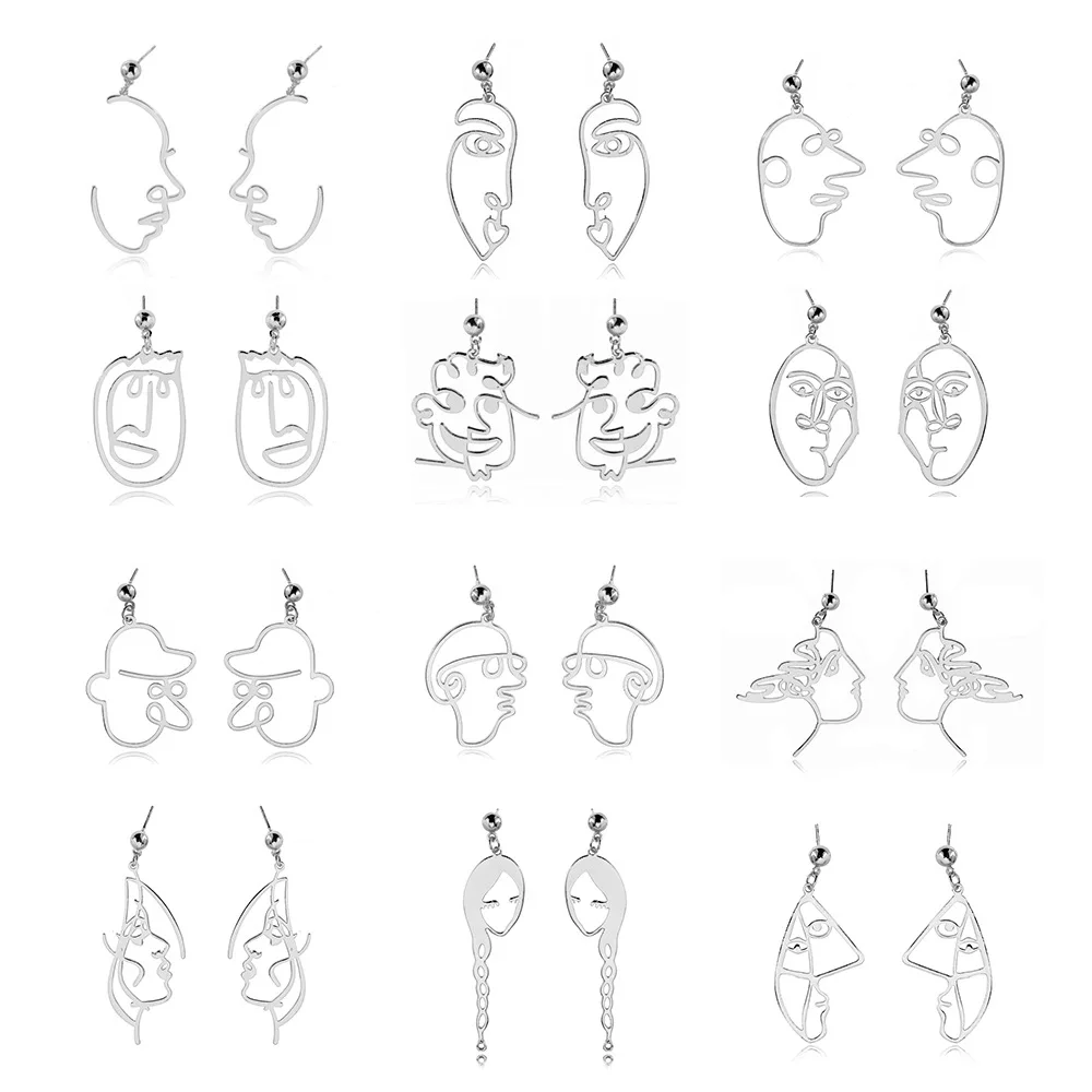 

Fashion Girl Face Abstract Line Drop Earrings for Women Simple Human Face Pendant Earrings Elegant Female Ear Jewelry Gifts