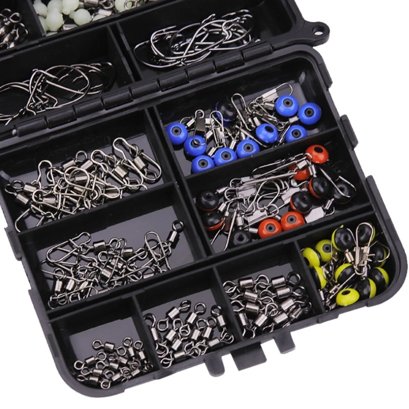 

177 Pcs Fishing Accessories Kit Set with Tackle Box Jig Beans Float Stopper Hook 652D
