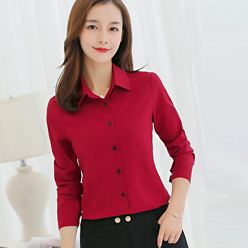 

White Blouse Women Chiffon Office Career Shirts Tops Fashion Casual Long Sleeve Blouses Femme Blusa