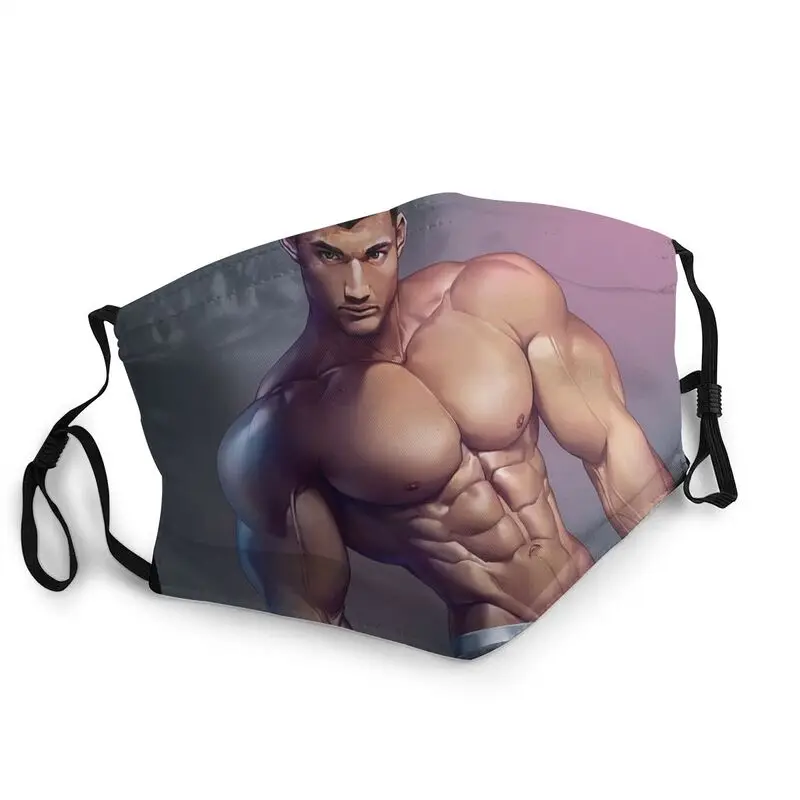 

Sexy Hunk Cartoon Boyfriend Body Art Mouth Face Mask Unisex Adult Anti Haze Dust Muscled Man Mask Protection Respirator Muffle