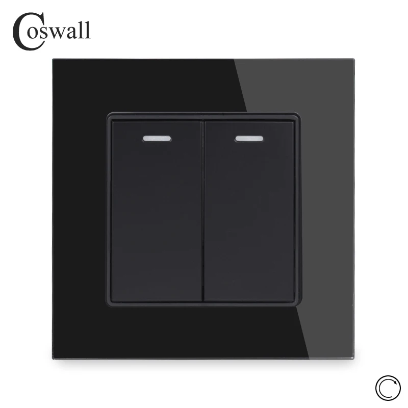 Black Coswall Хрустальная стеклянная панель 2 комплекта 1 способ сброса импульсный переключатель мгновенный контактный переключатель кнопочный настенный светильник 16А - Цвет: Black