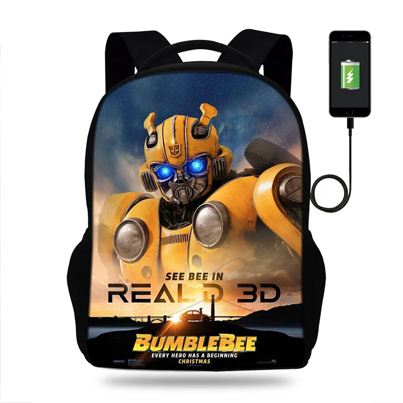 17 inch Movie Bumblebee Laptop Schoolbag USB Charge Mens Bags Womens Backpack for Teenagers Boys School Bag Mochila Travel | Багаж и сумки